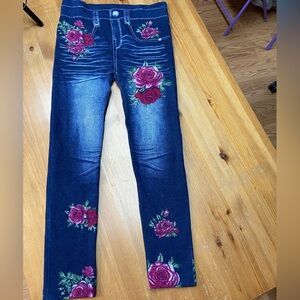 Blue Leggings W/Floral Pink Design